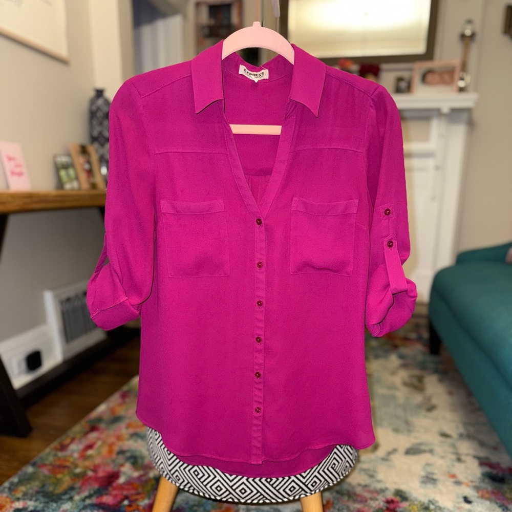 2/$10 • Express Fuchsia Portofino Button Down Blouse - Size: Small - Picture 2 of 9